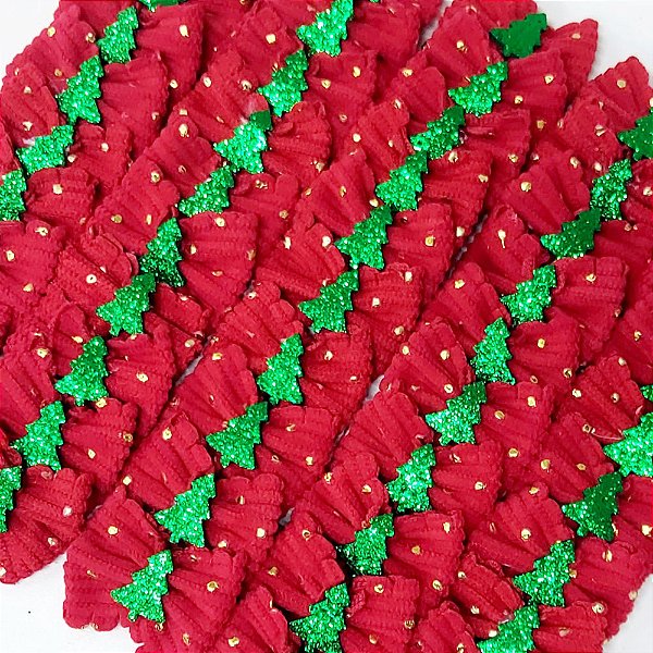 Laço Borboleta Lã Poá Ouro Natal - 10 unidades