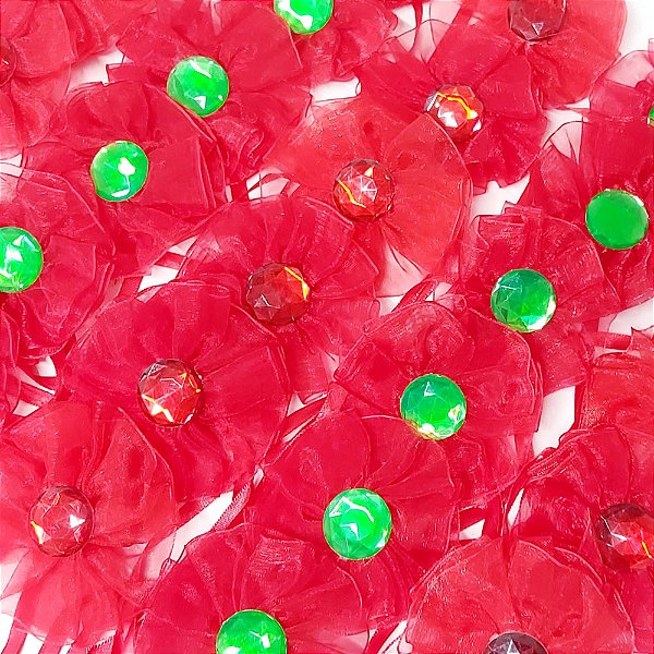 Gargantilha Fuxico Voil Chaton Natal - 10 unidades