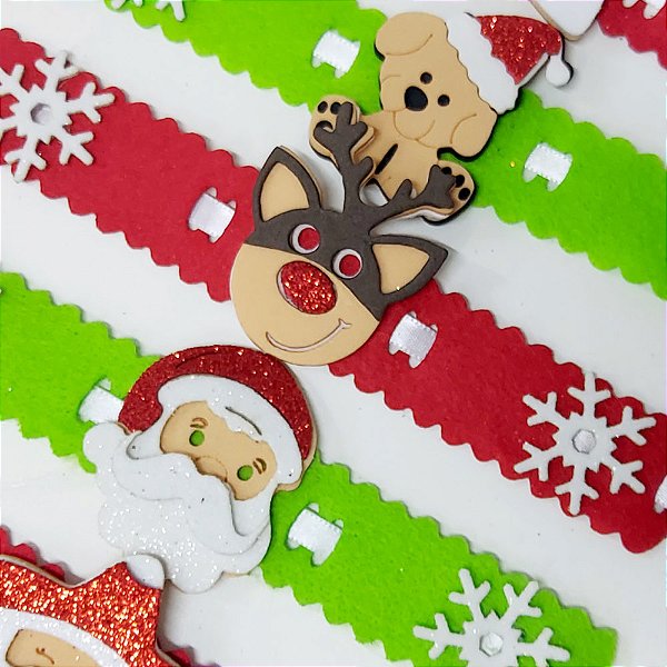 Gargantilha Passa Fita Feltro EVA Natal - 10 unidades