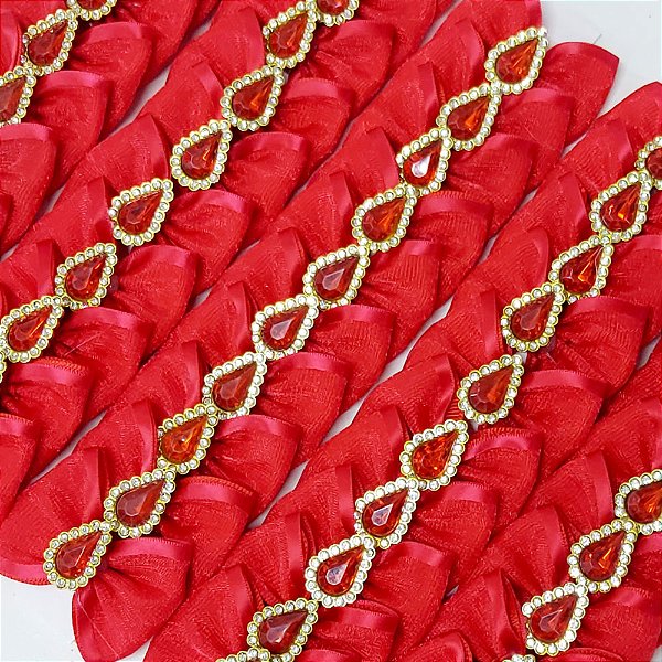 Laço Borboleta Duplo Voil Pedraria Natal - 10 unidades