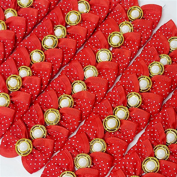 Laço Borboleta Duplo Voil Poá Pedraria Natal - 10 unidades