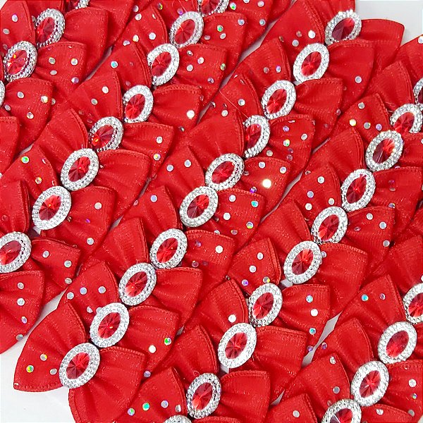 Laço Borboleta Duplo Voil Brilho Pedraria Natal - 10 unidades