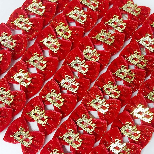 Laço Borboleta Veludo Brilho Botão Natal - 10 unidades