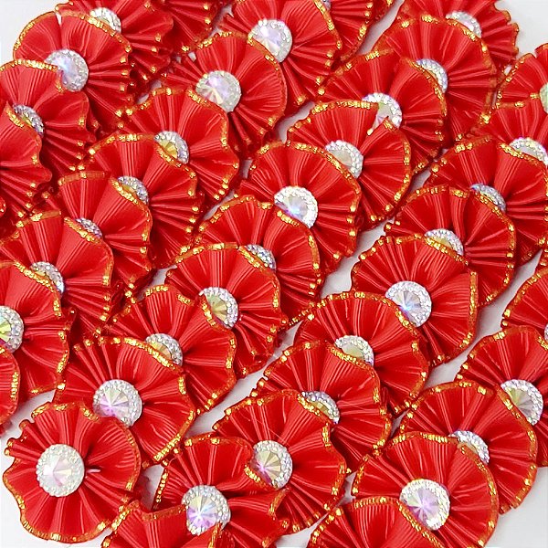 Laço Fuxico Pespontada Ouro Pedraria Natal - 10 unidades