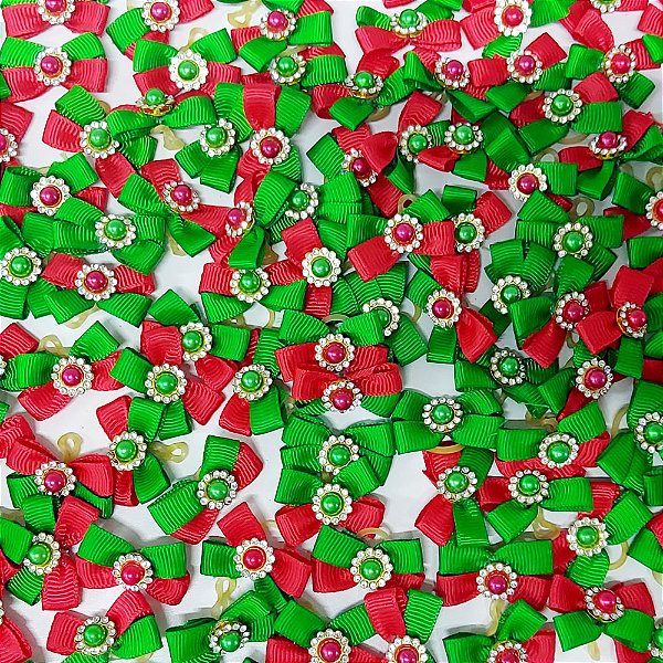 Laço X Mini Duplo Pedraria Natal - 10 unidades