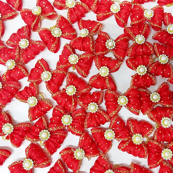 Laço Borboleta Resinado Pespontada Ouro Pedraria Natal - 10 unidades