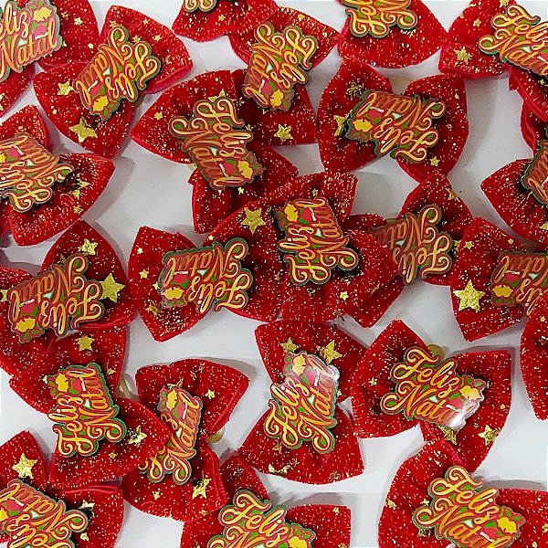 Laço Borboleta Veludo Estrela Ouro PF Natal - 10 unidades