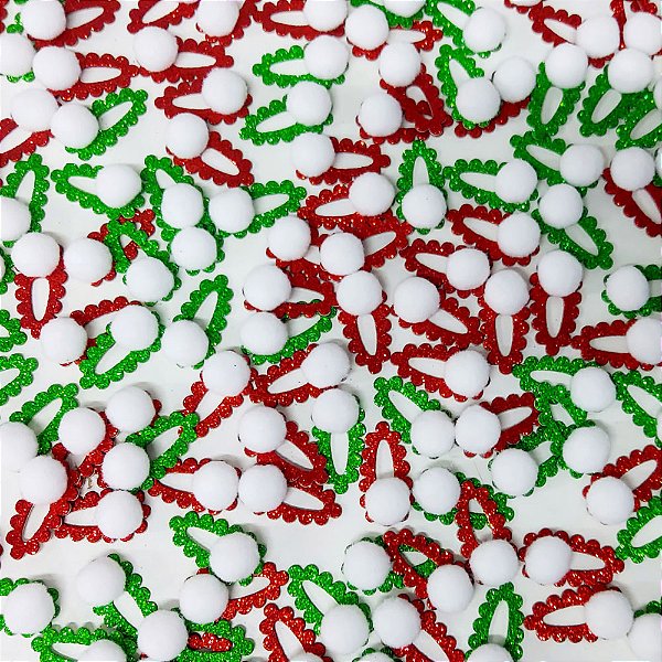 Adesivos EVA Glitter TicTac Pompom Natal - 20 unidades
