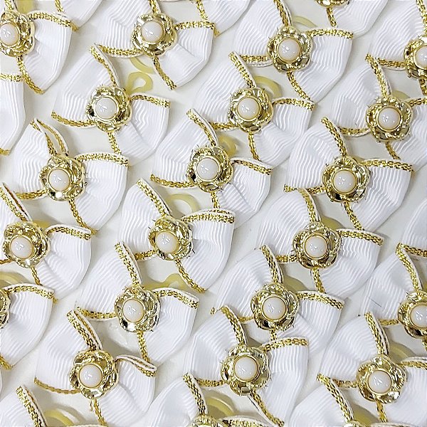 Laço Borboleta Pespontada Ouro Pedraria Ano Novo Mod.1 - 10 unidades