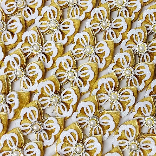 Laço Borboleta Duplo Voil EVA Pedraria Ano Novo - 10 unidades