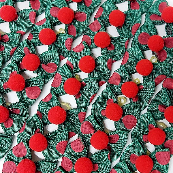 Laço Borboleta Estampado Poá Pompom Natal - 10 unidades