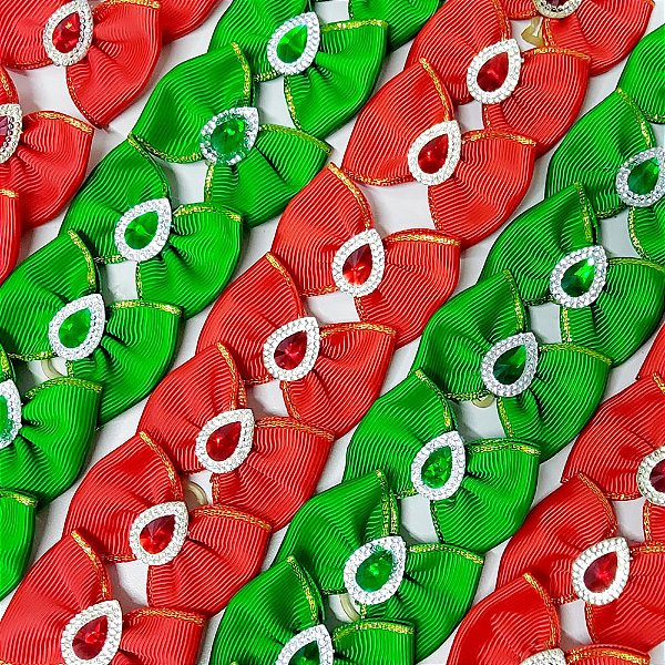 Laço Borboleta Pespontada Ouro Chaton Trabalhado Natal - 10 unidades