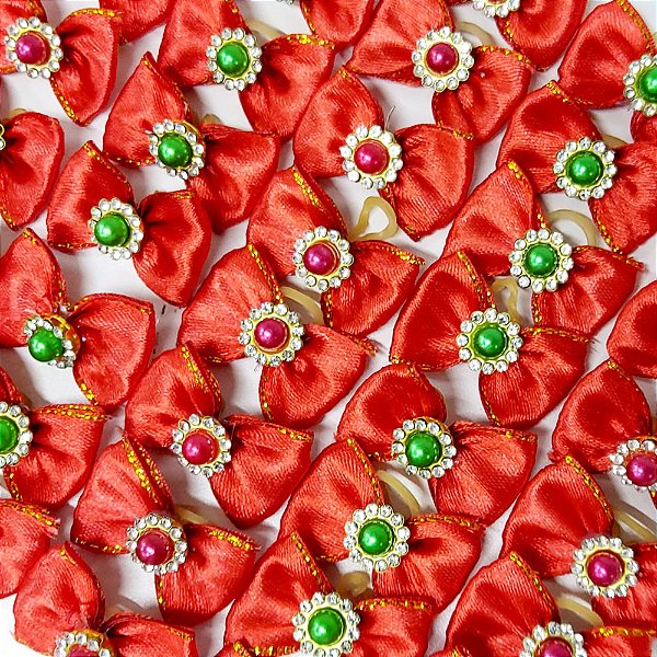 Laço Borboleta Pespontada Ouro Pedraria Natal - 10 unidades