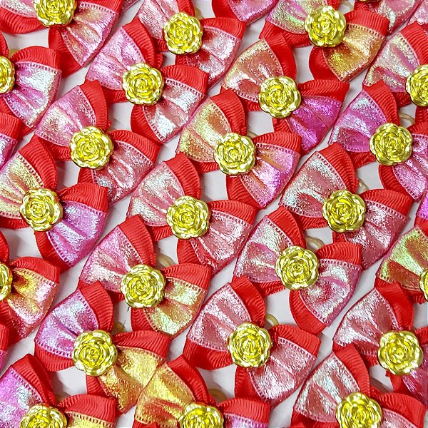 Laço Borboleta Duplo Lurex Pedraria Natal - 10 unidades