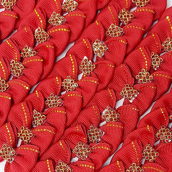 Laço Borboleta Pespontada Ouro Strass Natal - 10 unidades