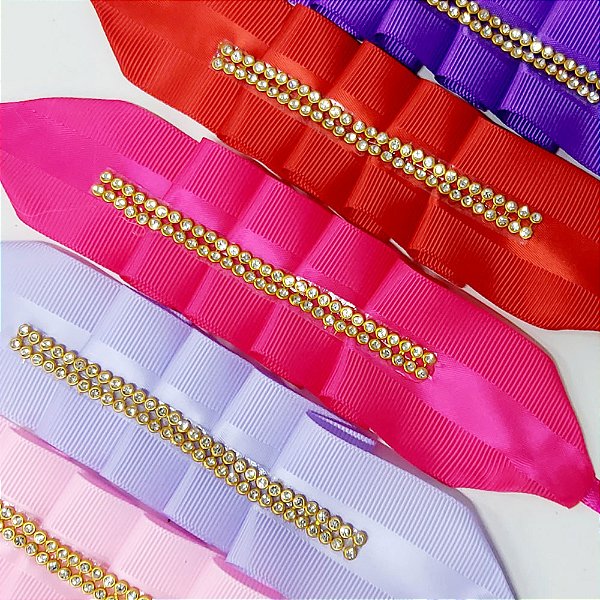 Gargantilha Plissada Decorativo Strass - 10 unidades
