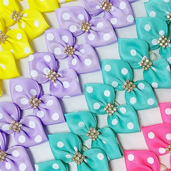 Laço Pinup Estampado Poá Strass - 10 unidades