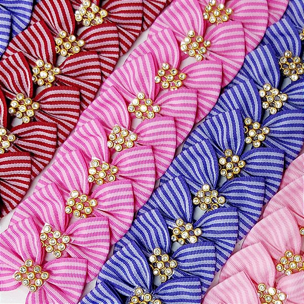 Laço Borboleta Estampado Listrado Strass Mod.2 - 10 unidades