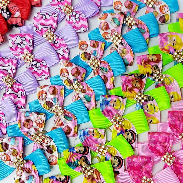 Laço X Duplo Estampado Strass - 10 unidades