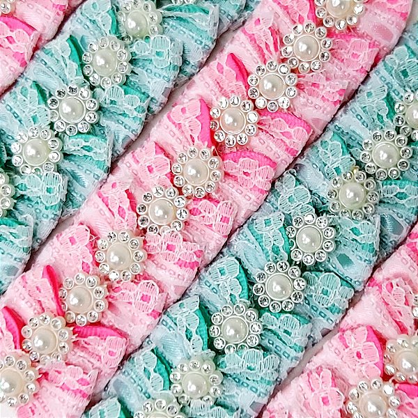 Laço Borboleta Duplo Renda Pedraria Mod.2 - 10 unidades