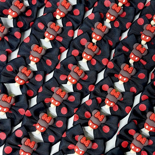 Laço Borboleta Estampado Poá Minnie Resina - 10 unidades