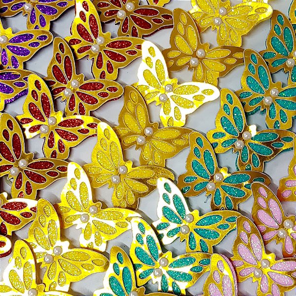 Laço de Penteado EVA Borboleta Ouro - 10 unidades