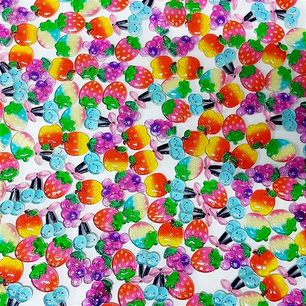 Laço de Penteado Frutas Resina Mod.2 - 10 unidades