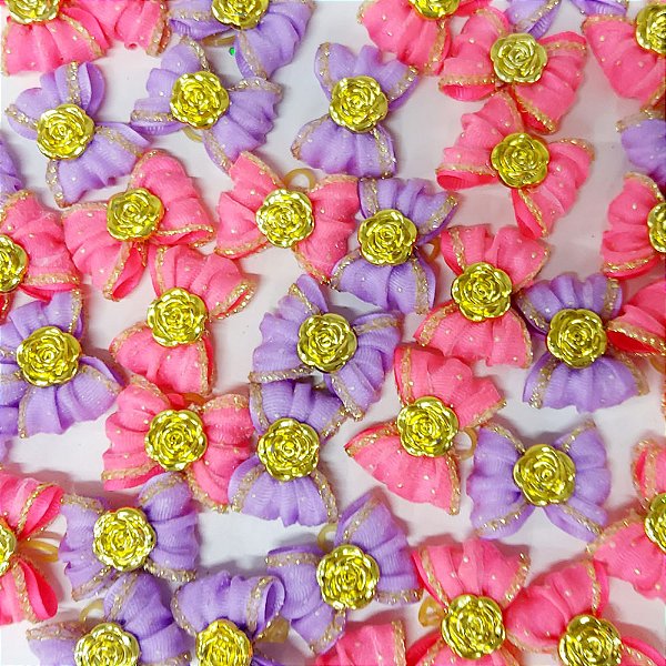 Laço Borboleta Duplo Resinado Voil Ouro Pedraria Mod.3 - 10 unidades