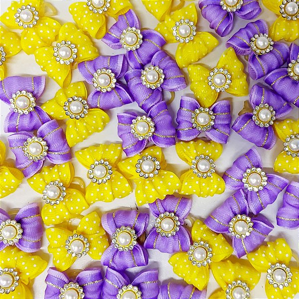 Laço Borboleta Duplo Resinado Pedraria Mod.4 - 10 unidades