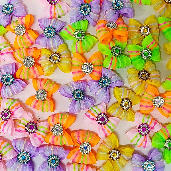 Laço Borboleta Resinado Voil Pespontado Pedraria Mod.1 - 10 unidades