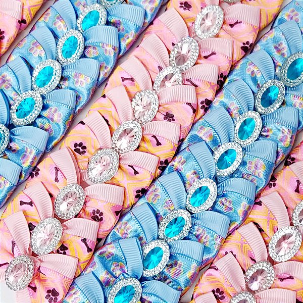 Laço Borboleta Duplo Estampado Patinhas Pedraria - 10 unidades