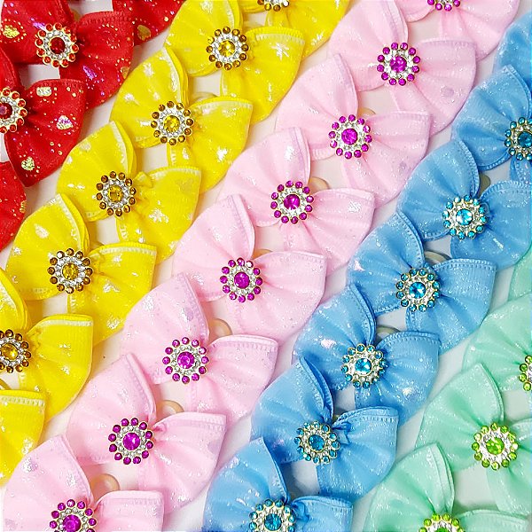 Laço Borboleta Duplo Voil Decorativo Pedraria Mod.3 - 10 unidades