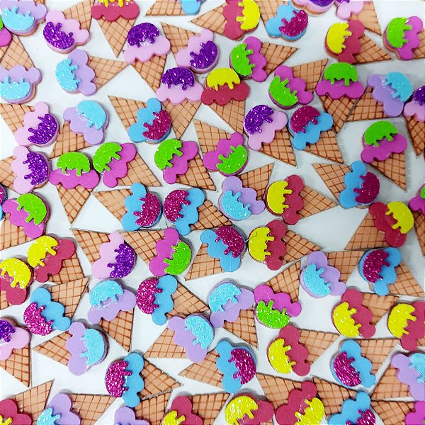 Adesivos EVA Glitter Sorvete - 10 unidades