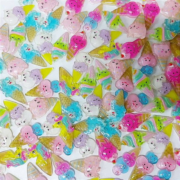 Laço de Penteado Sorvete Resina Mod.4 - 10 unidades