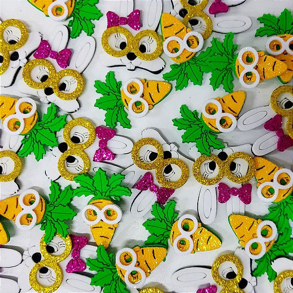 Adesivos EVA Coelha Cenoura Páscoa - 10 unidades