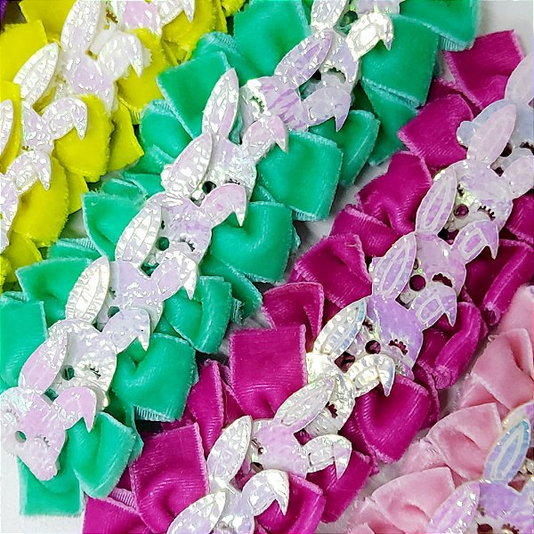 Laço 4 Pontas Veludo Coelho Páscoa - 10 unidades