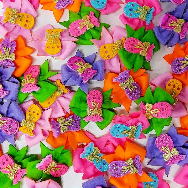 Laço 4 Pontas Feltro Ovo Páscoa - 10 unidades