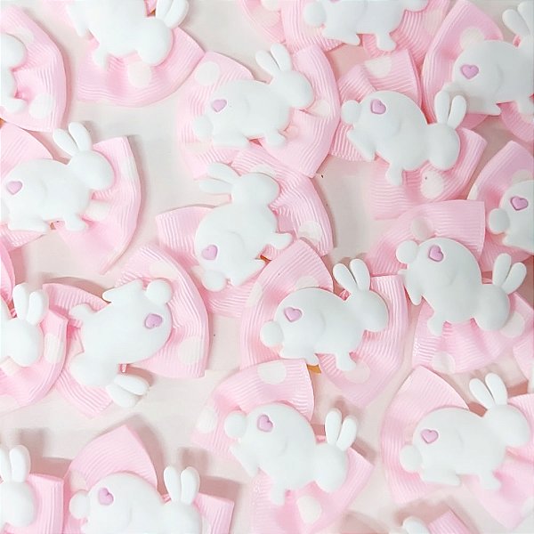 Laço Borboleta Estampado Poá Coelho Emborrachado Páscoa - 10 unidades