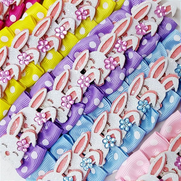 Laço Borboleta Estampado Poá Coelha EVA Páscoa Mod.2 - 10 unidades