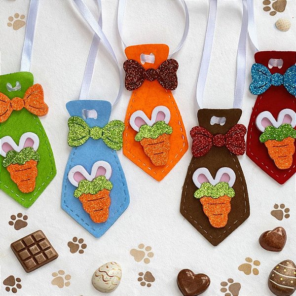 Gravata Social Laço Feltro EVA Cenoura Páscoa - 10 unidades