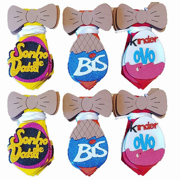 Gravata Social Laço Feltro EVA Marcas Chocolate Páscoa - 10 unidades