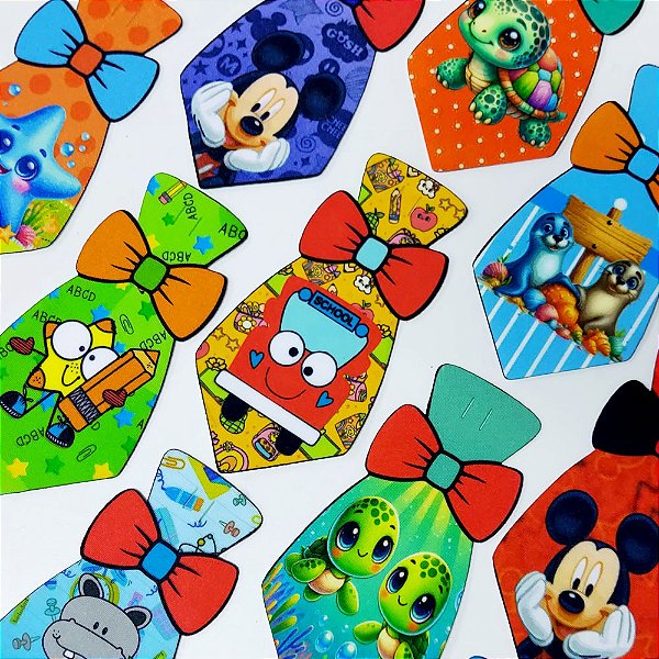 Gravata Social Laço Couro Sintético Personagens - 10 unidades