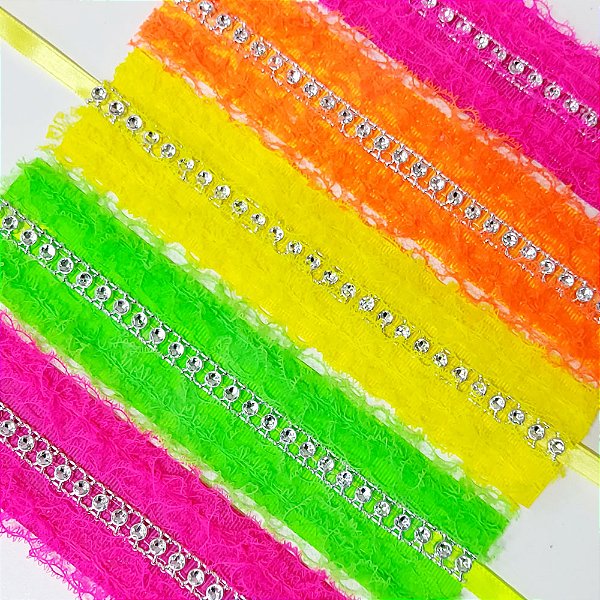 Gargantilha Renda Franzida Strass - 10 unidades