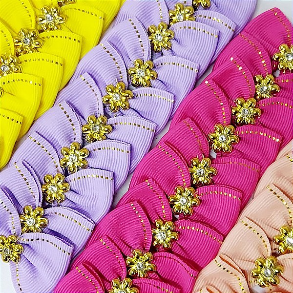 Laço Borboleta Pespontada Ouro Pedraria Mod.2 - 10 unidades