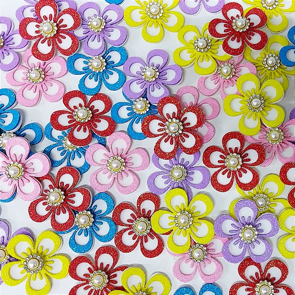 Laço Penteado EVA Florzinha Pedraria - 10 unidades