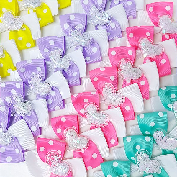 Laço Maxi X Duplo Estampado Poá Piscina Coração - 10 unidades