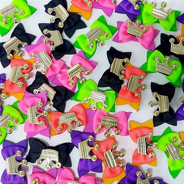 Laço Adesivo Borboleta Botão Coroa - 10 unidades