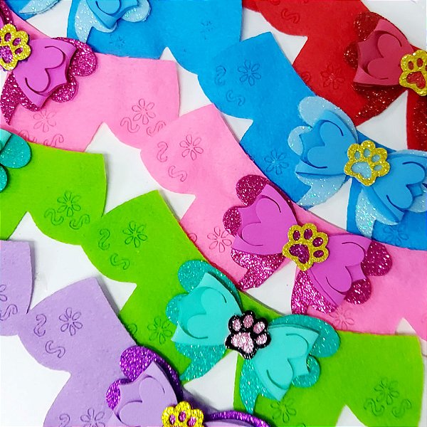 Gargantilha Feltro Patinhas - 10 unidades