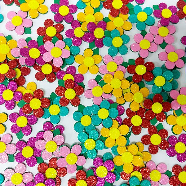 Adesivos EVA Glitter Flor Mod.2 - 10 unidades
