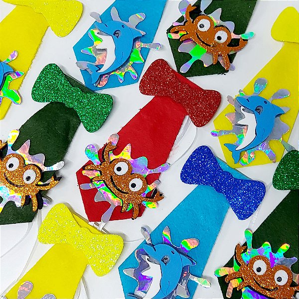 Gravata Social Laço Feltro EVA Fundo Mar - 10 unidades